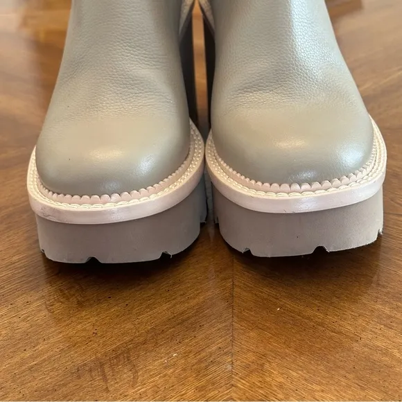 Dolce Vita Drago Taupe Leather Boots, Size 12, Women's Lug Platform Heeled Shoes