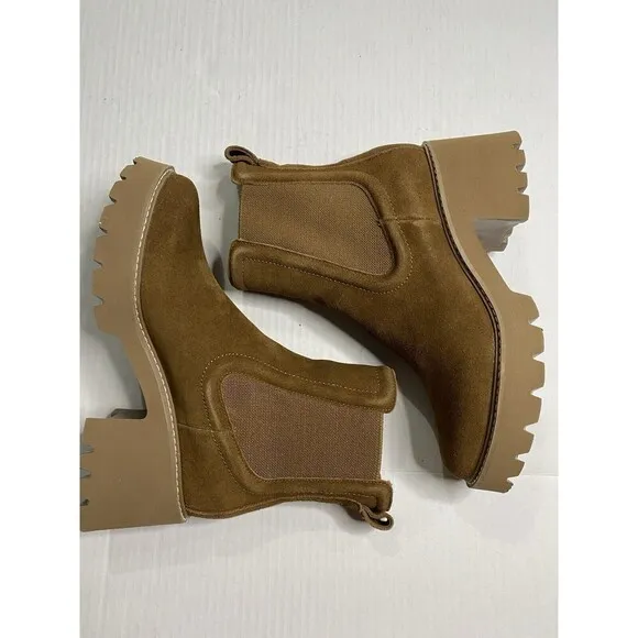 Dolce Vita Hawk H20 Chestnut Suede Waterproof Womens 6.5 Chelsea Boot New chunky