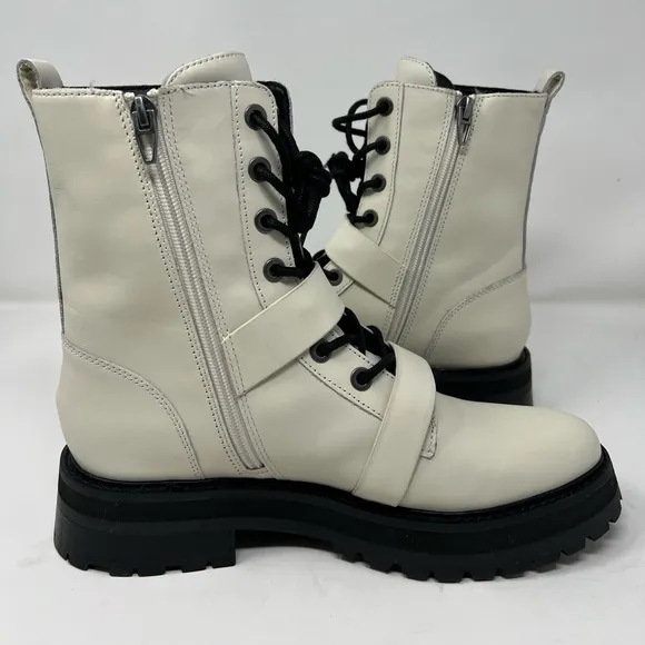 Dolce Vita Ronson Off White Leather Moto Combat  Boots | NIB Size 7