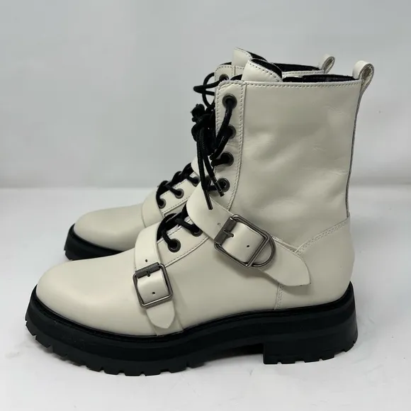 Dolce Vita Ronson Off White Leather Moto Combat  Boots | NIB Size 7