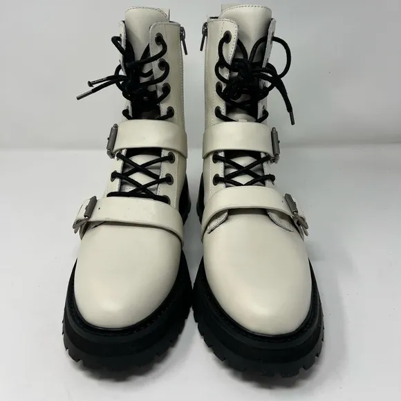 Dolce Vita Ronson Off White Leather Moto Combat  Boots | NIB Size 7