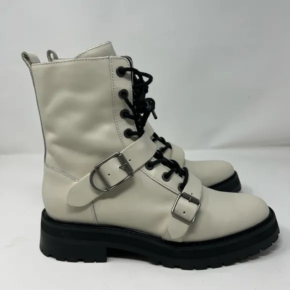 Dolce Vita Ronson Off White Leather Moto Combat  Boots | NIB Size 7