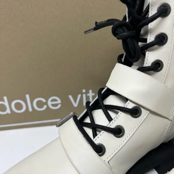 Dolce Vita Ronson Off White Leather Moto Combat  Boots | NIB Size 7