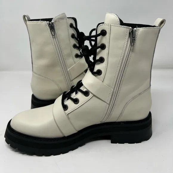Dolce Vita Ronson Off White Leather Moto Combat  Boots | NIB Size 7