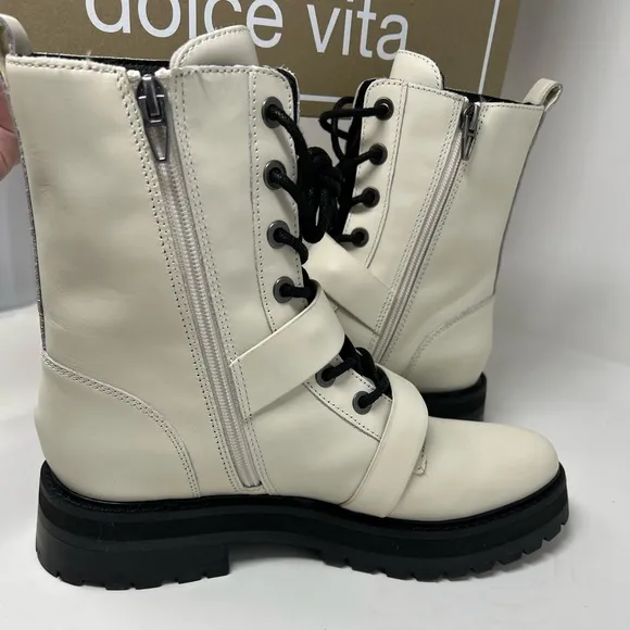 Dolce Vita Ronson Off White Leather Moto Combat  Boots | NIB Size 7