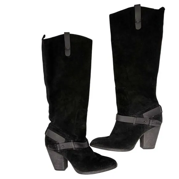 Dolce Vita Women's Hawthorne Black Suede Knee High Boots Size 7.5 Chunky Heel