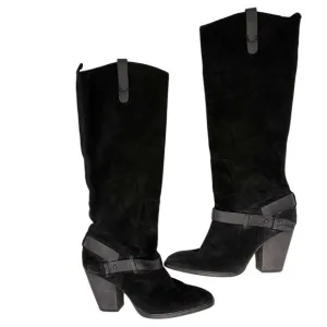 Dolce Vita Women's Hawthorne Black Suede Knee High Boots Size 7.5 Chunky Heel