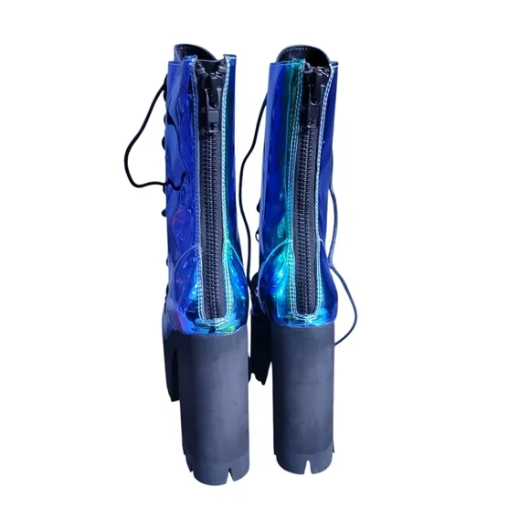 Dolls Kill Iridescent Green Blue Platform Boots