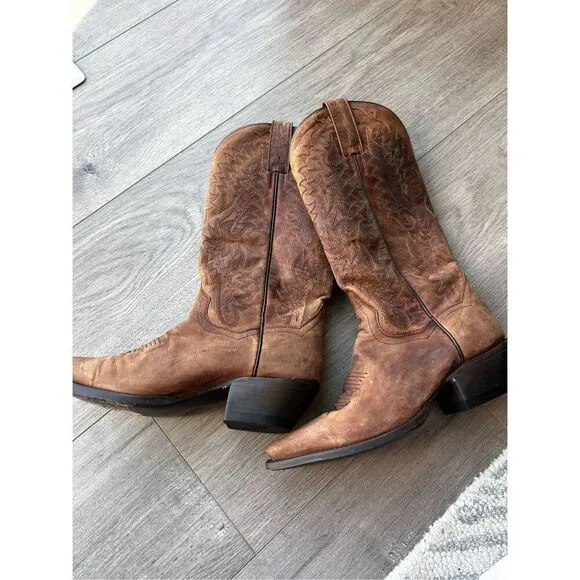 Don post brown leather boots size 6 western cowboy cow girl
