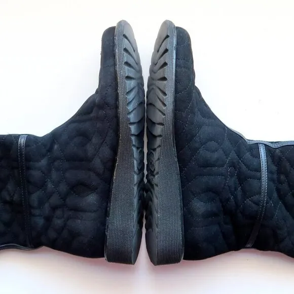 Donald J. Pliner Black Fur Top Low Wedge Quilted Half Calf Winter Boots Size 6