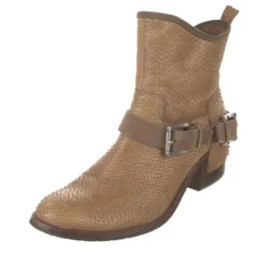 DONALD J PLINER Brown Leather Moto Snake Print Leather Boots.