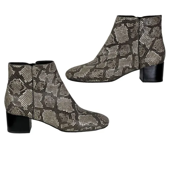 Donald J Pliner Cyrus Snake Brown Snakeskin Python Block Heel Bootie Boots 8