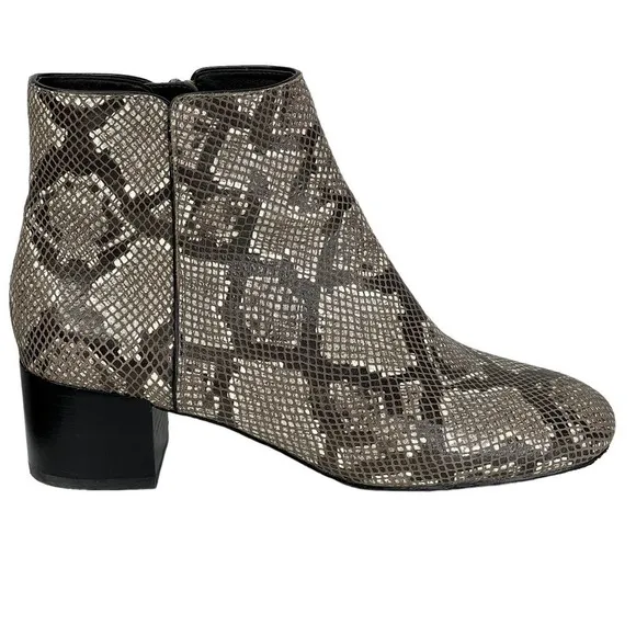 Donald J Pliner Cyrus Snake Brown Snakeskin Python Block Heel Bootie Boots 8