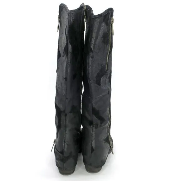 Donald J Pliner Devi Tall Black Knee High Riding Moto Biker Leather Boots 6.5M