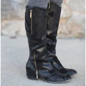 Donald J Pliner Devi Tall Black Knee High Riding Moto Biker Leather Boots 6.5M
