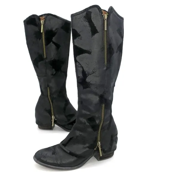 Donald J Pliner Devi Tall Black Knee High Riding Moto Biker Leather Boots 6.5M