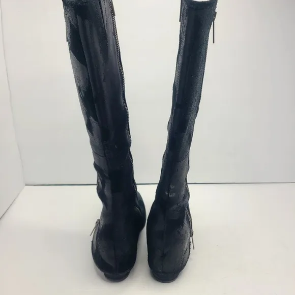 Donald J Pliner Devi Tall Black Knee High Riding Moto Biker Leather Boots 7.5M