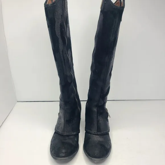 Donald J Pliner Devi Tall Black Knee High Riding Moto Biker Leather Boots 7.5M