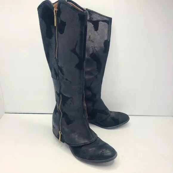 Donald J Pliner Devi Tall Black Knee High Riding Moto Biker Leather Boots 7.5M