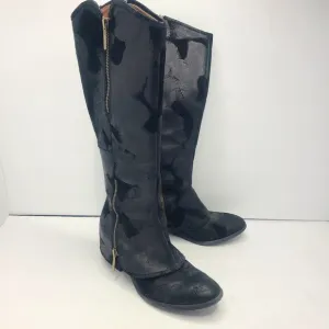 Donald J Pliner Devi Tall Black Knee High Riding Moto Biker Leather Boots 7.5M