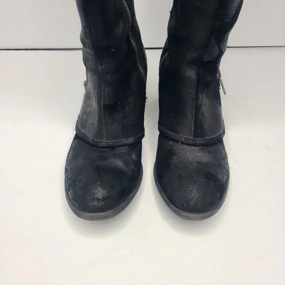Donald J Pliner Devi Tall Black Knee High Riding Moto Biker Leather Boots 7.5M