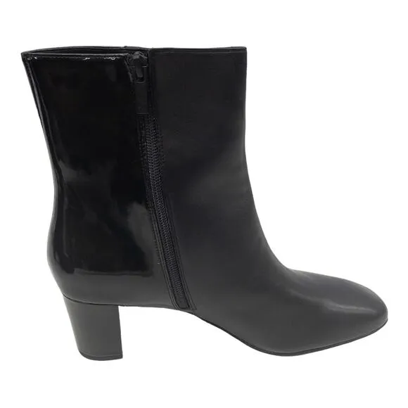Donald J Pliner Square Toe Black Jia Two Tone Matte Patent Block Heel Boots 9.5