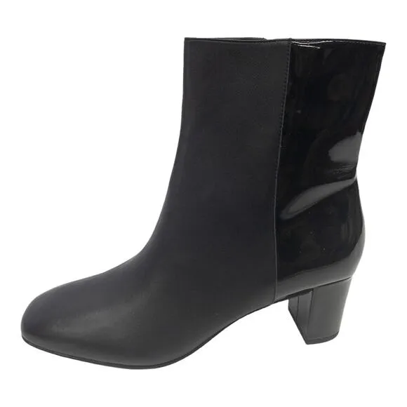Donald J Pliner Square Toe Black Jia Two Tone Matte Patent Block Heel Boots 9.5