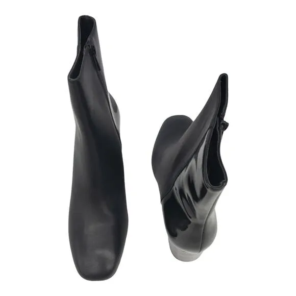 Donald J Pliner Square Toe Black Jia Two Tone Matte Patent Block Heel Boots 9.5