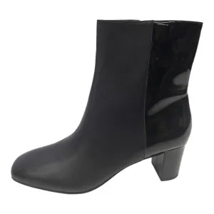 Donald J Pliner Square Toe Black Jia Two Tone Matte Patent Block Heel Boots 9.5