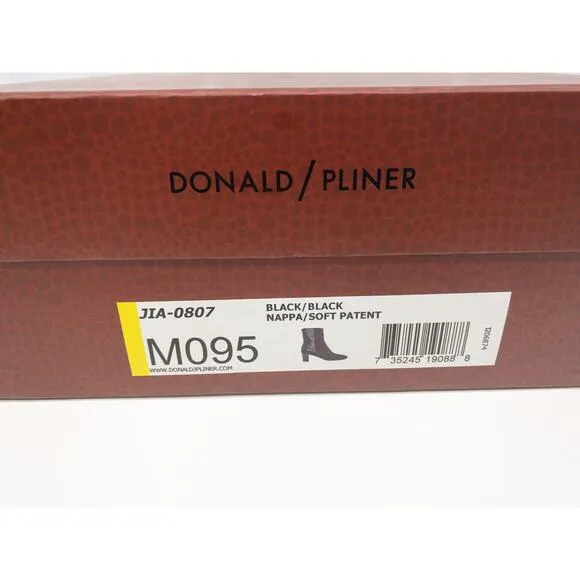 Donald J Pliner Square Toe Black Jia Two Tone Matte Patent Block Heel Boots 9.5
