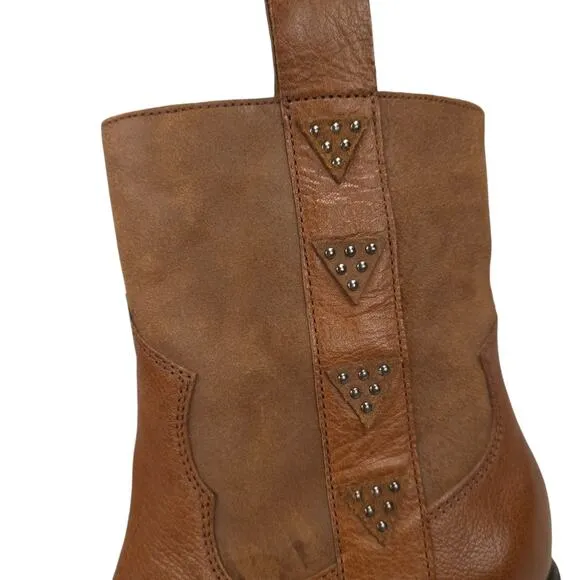 Donald J Pliner Western Studded Ankle Boots Reverse Calf Leather Cowgirl