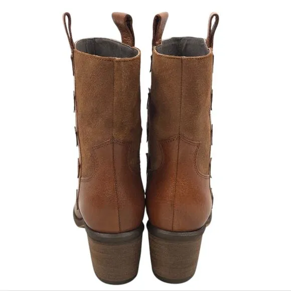 Donald J Pliner Western Studded Ankle Boots Reverse Calf Leather Cowgirl