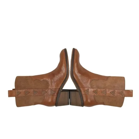 Donald J Pliner Western Studded Ankle Boots Reverse Calf Leather Cowgirl