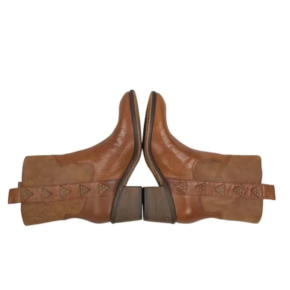 Donald J Pliner Western Studded Ankle Boots Reverse Calf Leather Cowgirl