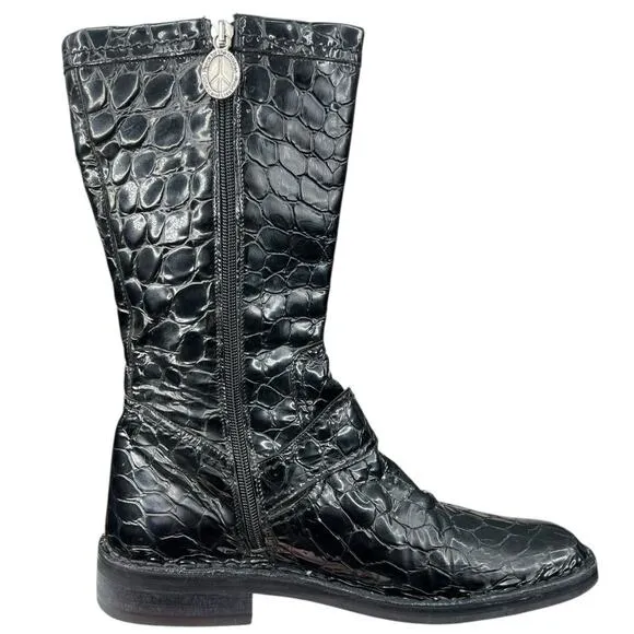 Donald J Pliner Women’s Black Alligator Print Mid Riding Boot Size US 10