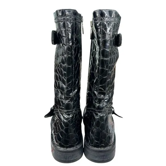 Donald J Pliner Women’s Black Alligator Print Mid Riding Boot Size US 10