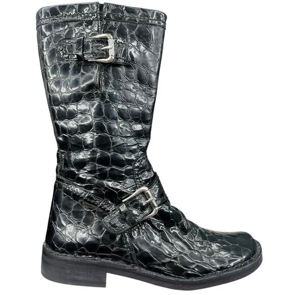 Donald J Pliner Women’s Black Alligator Print Mid Riding Boot Size US 10