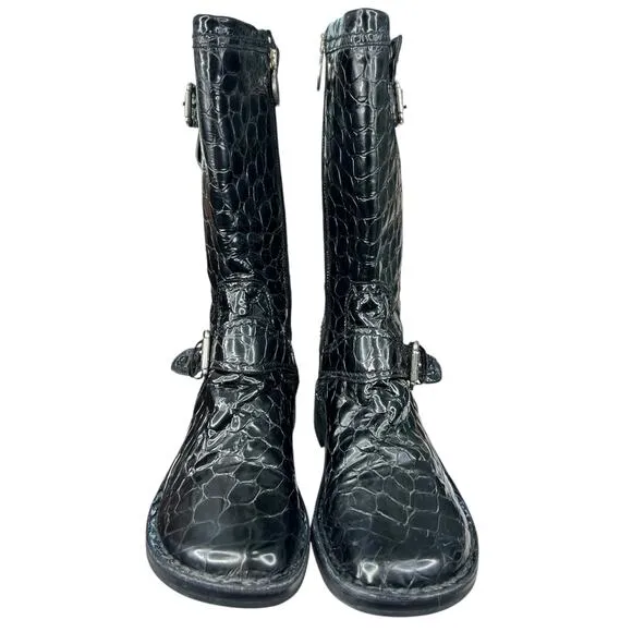 Donald J Pliner Women’s Black Alligator Print Mid Riding Boot Size US 10