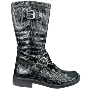Donald J Pliner Women’s Black Alligator Print Mid Riding Boot Size US 10