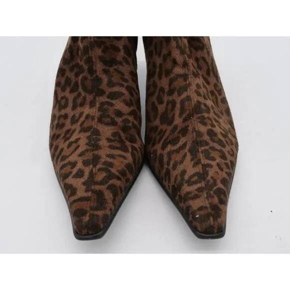 Donald Pliner Ankle Boots Womens 6.5 Leopard Print Suede Lola Pointed Toe Heels