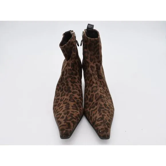 Donald Pliner Ankle Boots Womens 6.5 Leopard Print Suede Lola Pointed Toe Heels