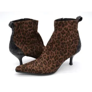 Donald Pliner Ankle Boots Womens 6.5 Leopard Print Suede Lola Pointed Toe Heels
