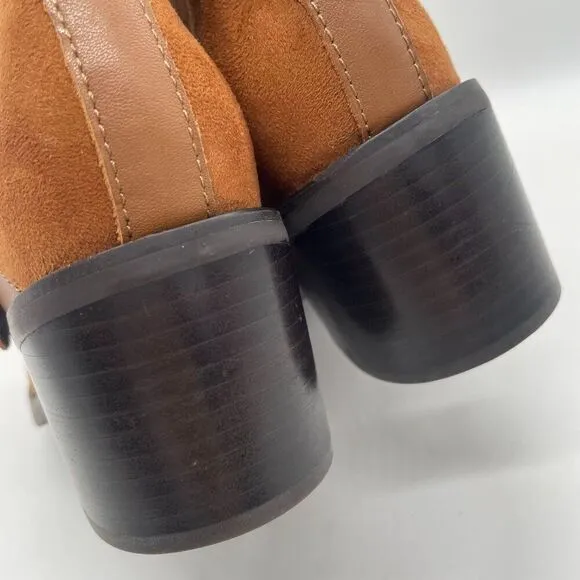 Donald Pliner Darby Ankle Boot Womens 5 Tan Suede Harness Strap Western Chunky