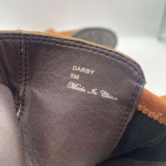 Donald Pliner Darby Ankle Boot Womens 5 Tan Suede Harness Strap Western Chunky