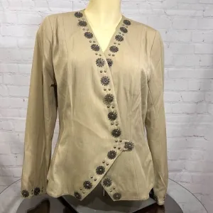 DOUBLE D RANCH tailored blazer with metal flower button embellishments. Medium
