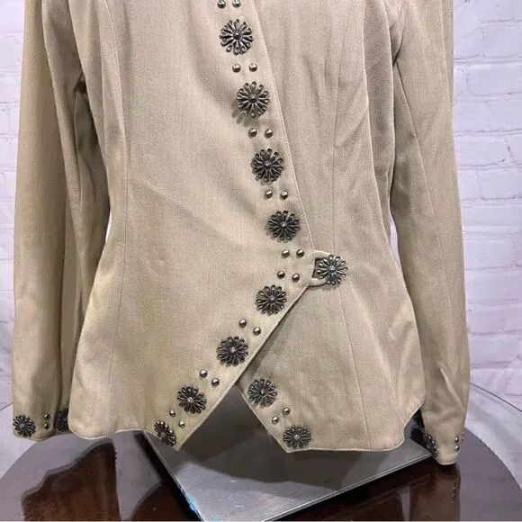 DOUBLE D RANCH tailored blazer with metal flower button embellishments. Medium