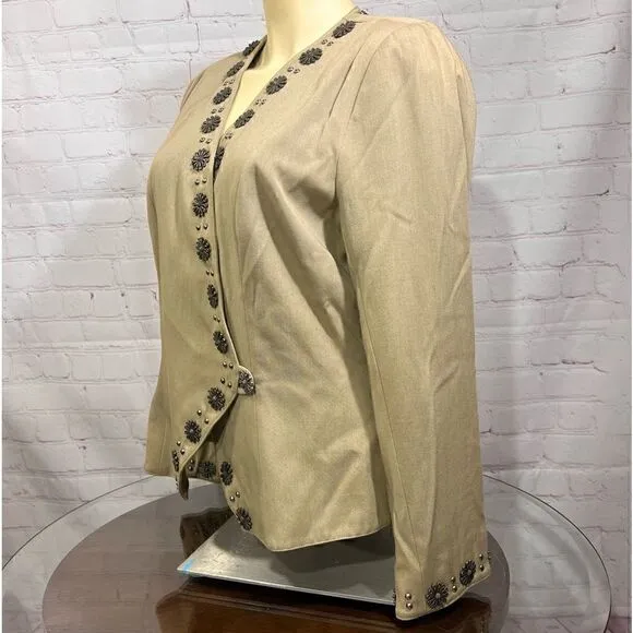 DOUBLE D RANCH tailored blazer with metal flower button embellishments. Medium