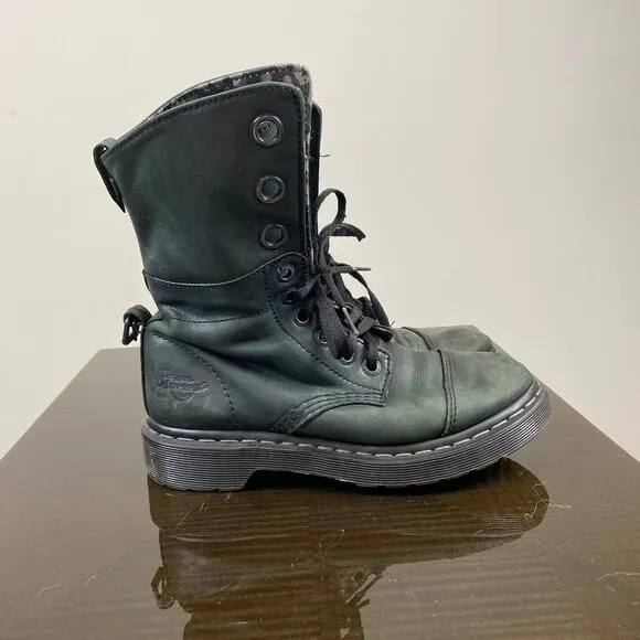 Dr. Doc Martens Aimilie Green Leather Fold Boots Women's 6