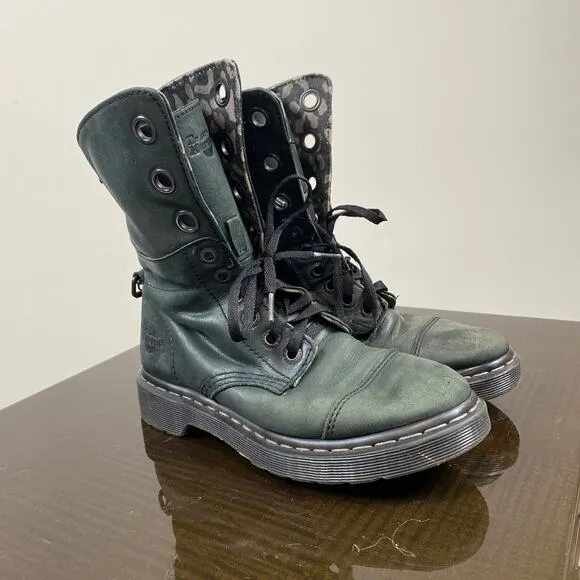 Dr. Doc Martens Aimilie Green Leather Fold Boots Women's 6