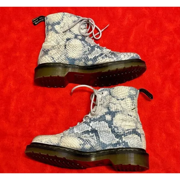 Dr Martens 1460 Pascal Blue Grey Snakeskin Leather Boots 8 Hole Size 39 8 US